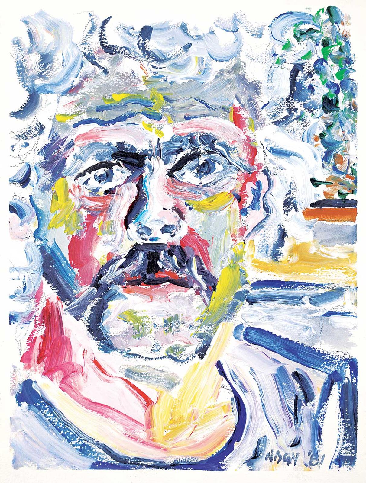 Gabor L. Nagy (1945) - Self Portrait with a R.Myren Canvas as Background #2
