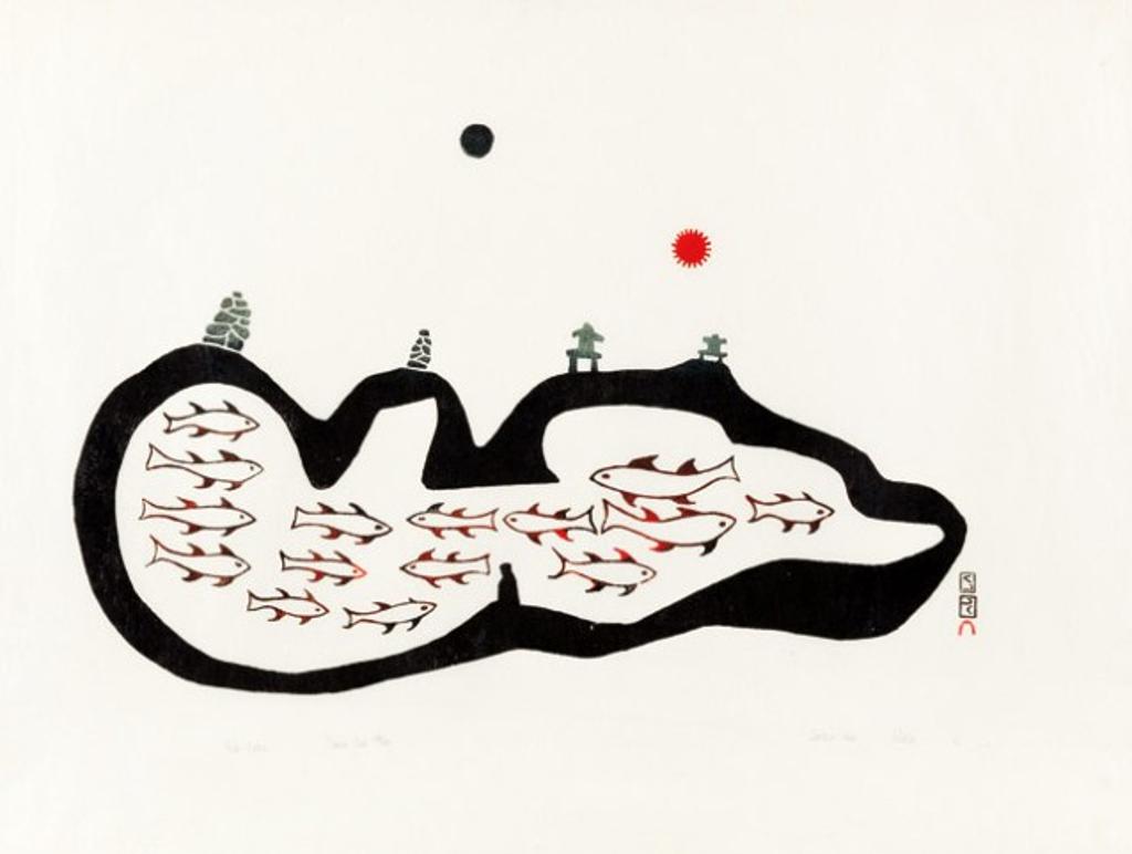 Pudlo Pudlat (1916-1992) - Fish Lake, 1966 #37, stonecut, 38/50 , 24.375 x 31.875 in, 62 x 81 cm