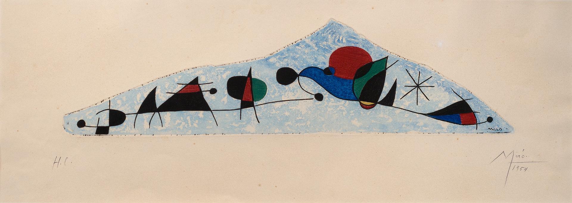 Joan Miró (1893-1983) - Et l'oiseau s'enfuit vers les pyramides aux flancs ensanglantés par la chute de rubis, 1954