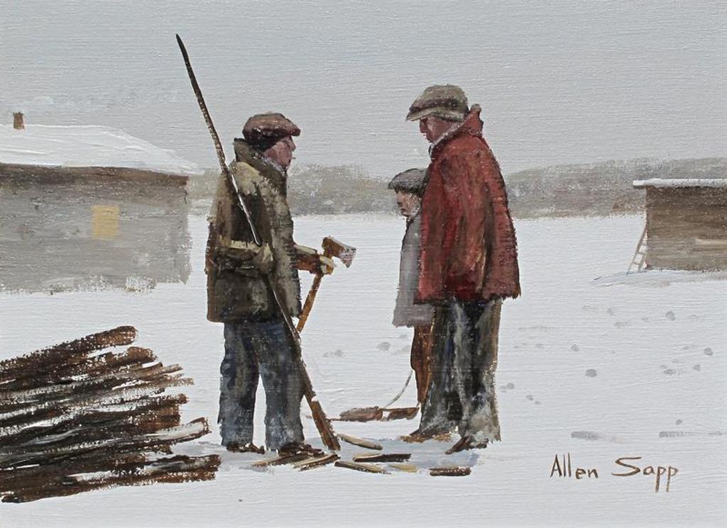 Allen Fredrick Sapp (1929-2015) - Man Chopping Up Wood & Talking With Neighbors; 1974