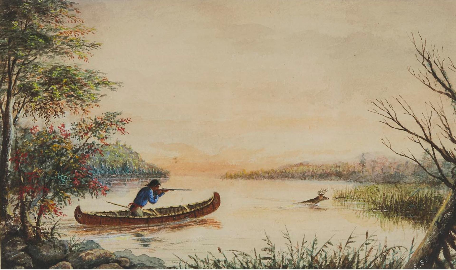 Edward Scrope Shrapnel (1847-1920) - Hunter In Canoe Pursuing A Deer