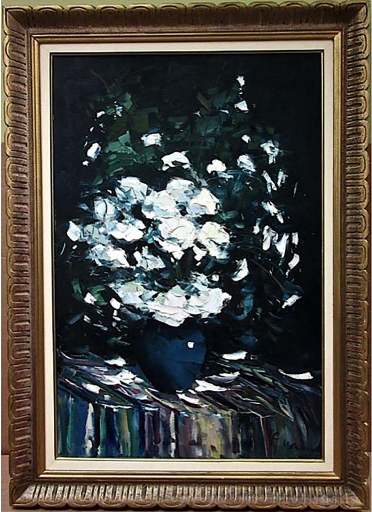 Geza - White Flowers In A Blue Vase