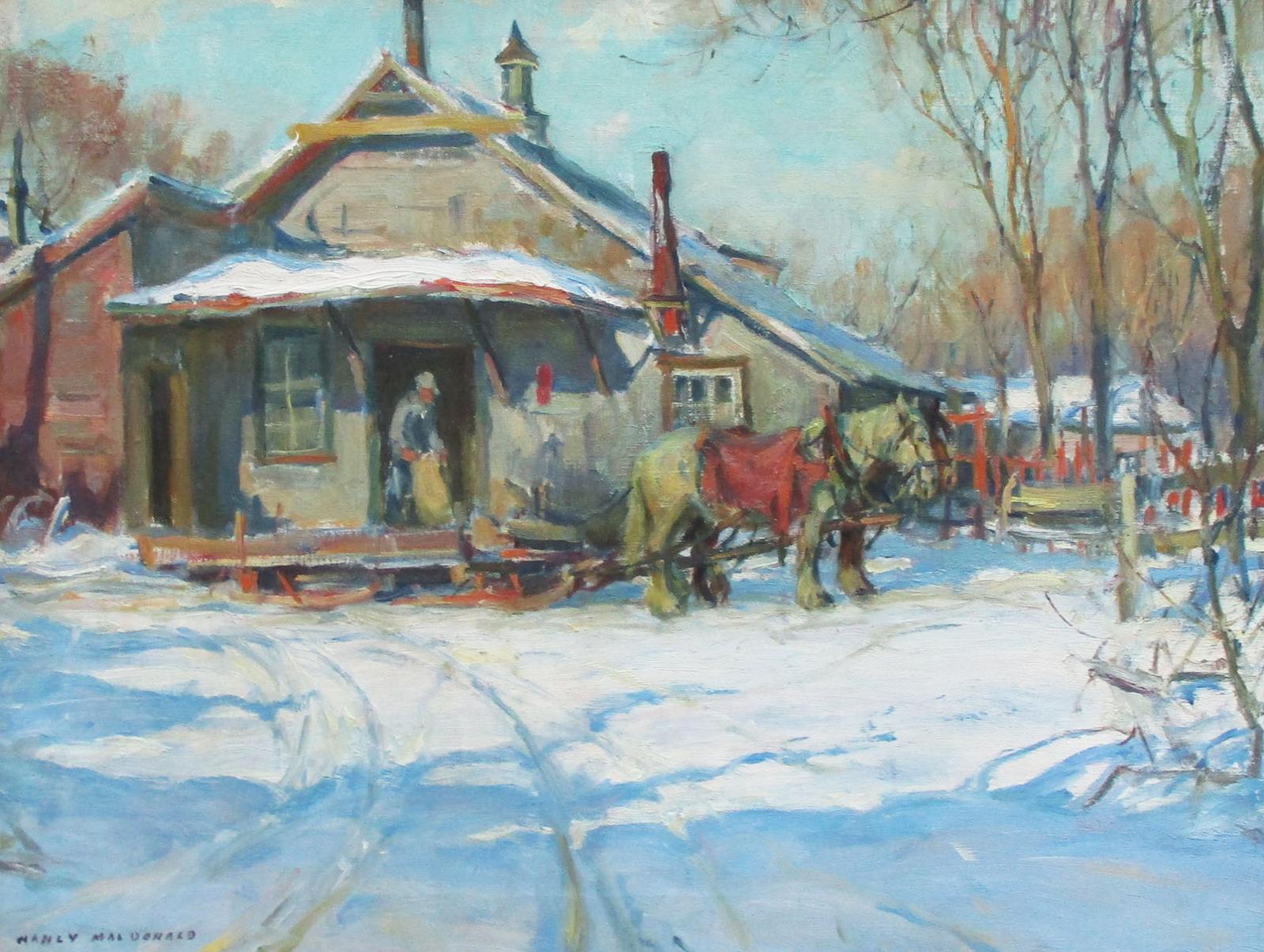 Manly Edward MacDonald (1889-1971) - Horse drawn wagon by a cottage