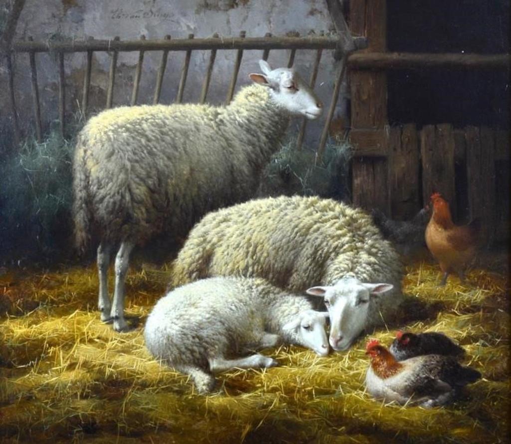 Theo Van Sluys (1849-1931) - Sheep and Poultry in a Fold