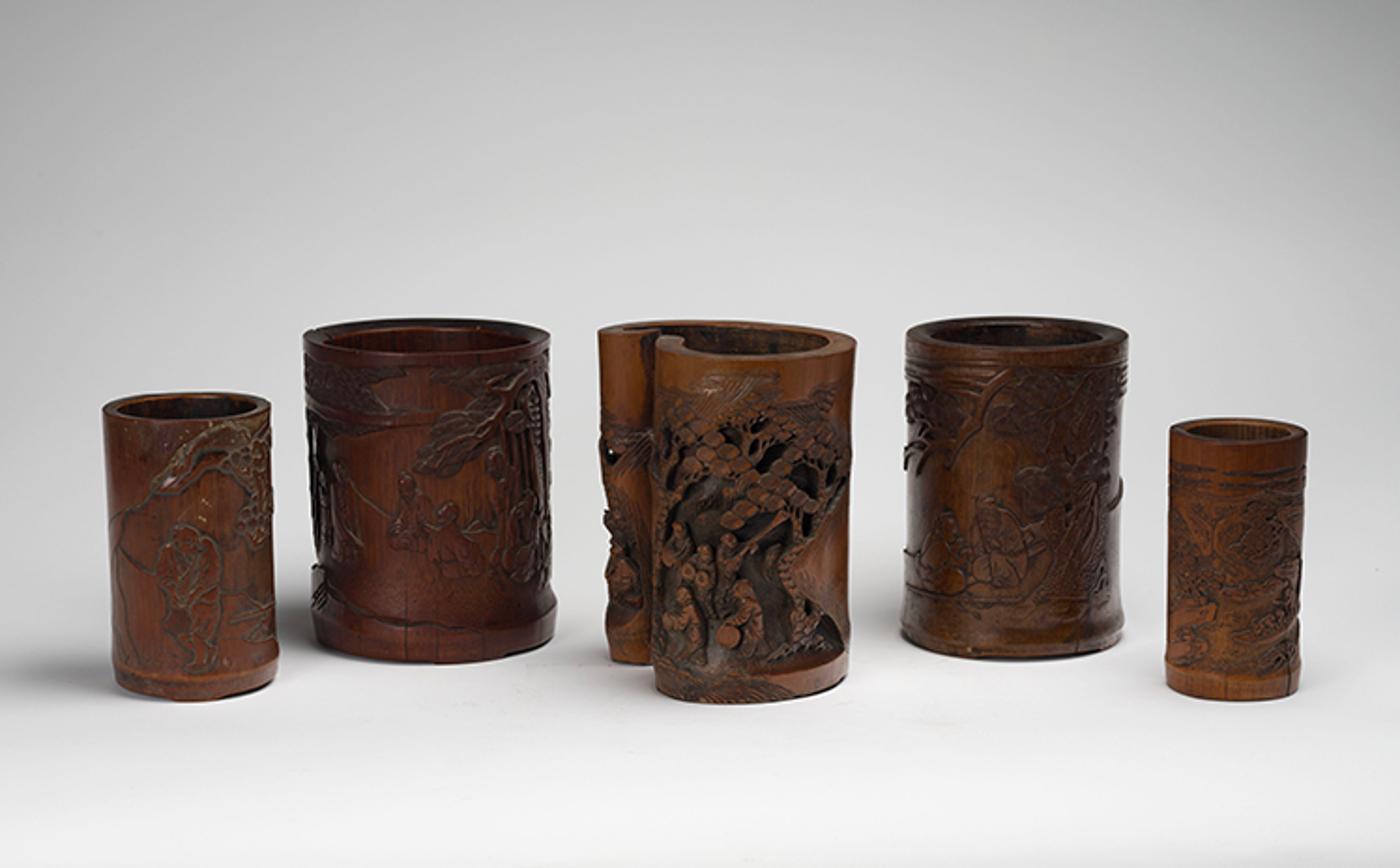 Chinese Art - A Group of Five Chinese Carved Bamboo Brushpots, Qing Dynasty