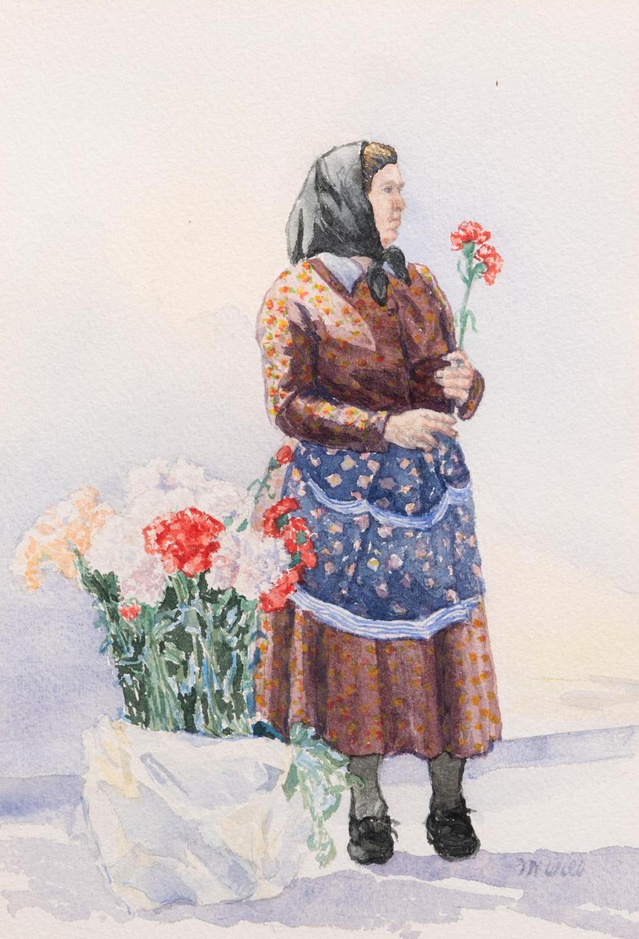 Marjorie Will (1930-2019) - Untitled - Woman Selling Carnations
