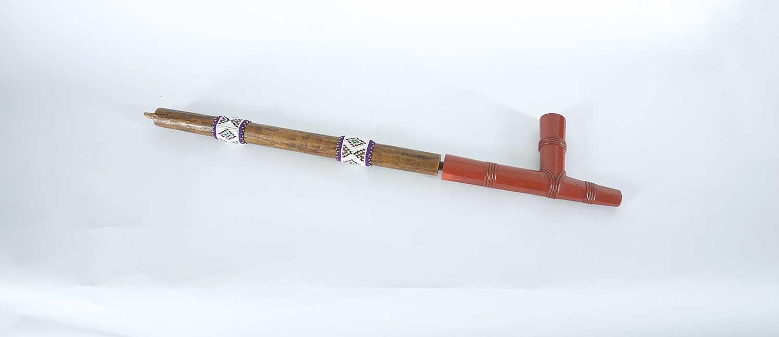 First Nations Basket School - Carved Stone Pipe with Beaded Handle