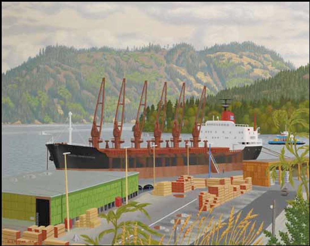 Edward John (E. J.) Hughes (1913-2007) - View of a Freighter at Crofton, BC