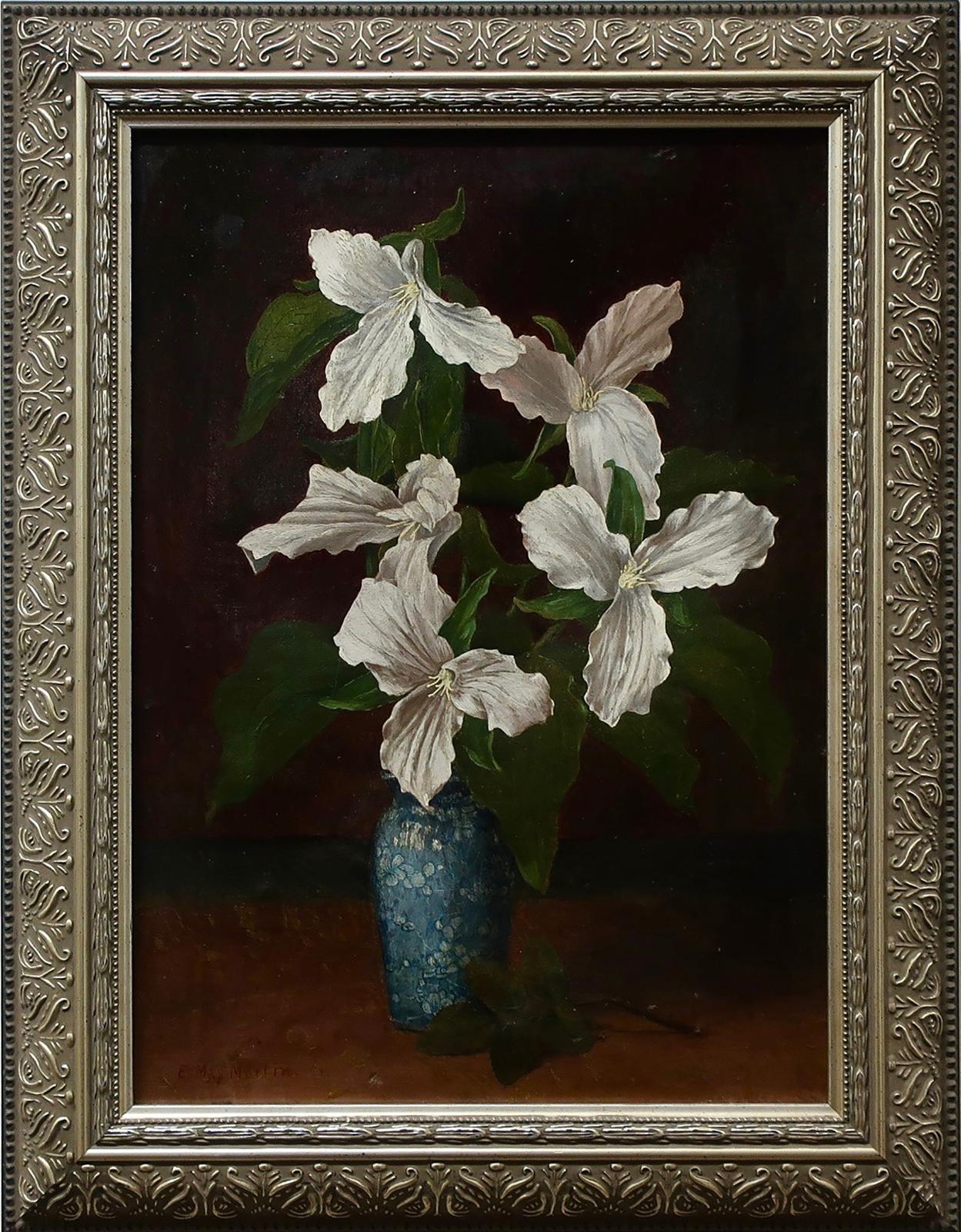 Emma May Martin (1865-1957) - Trilliums In A Blue & White Vase