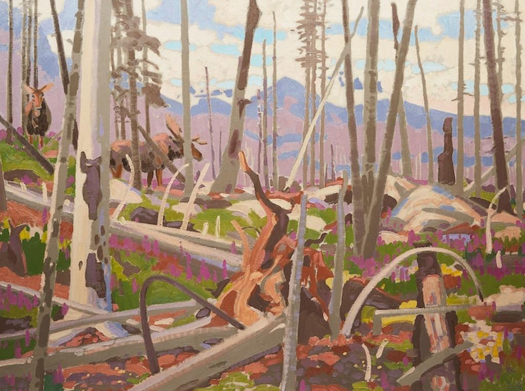 Illingworth Holey (Buck) Kerr (1905-1989) - Storm Mountain, Moose and Fireweed