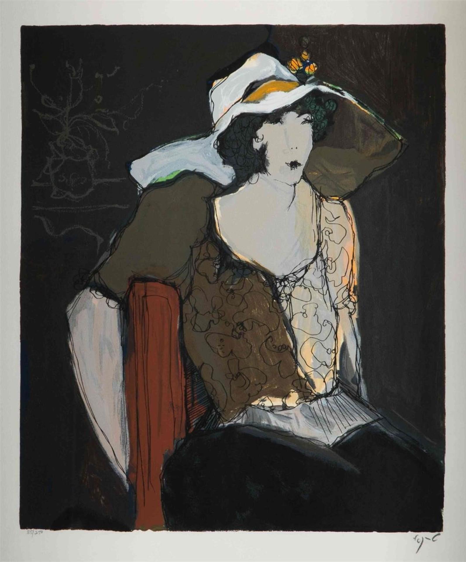 Itzchak Tarkay (1935-2012) - Woman with White Hat