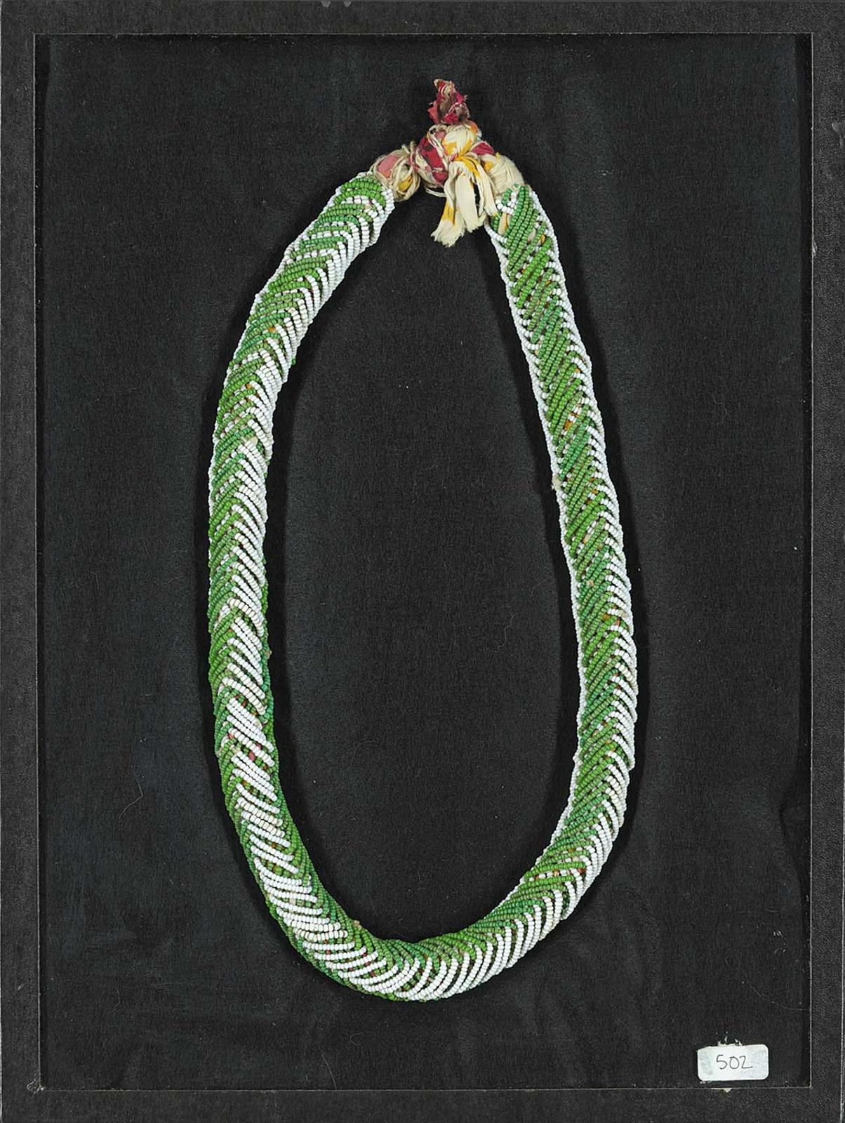 First Nations Basket School - Intricate Green and White Beaded Necklace