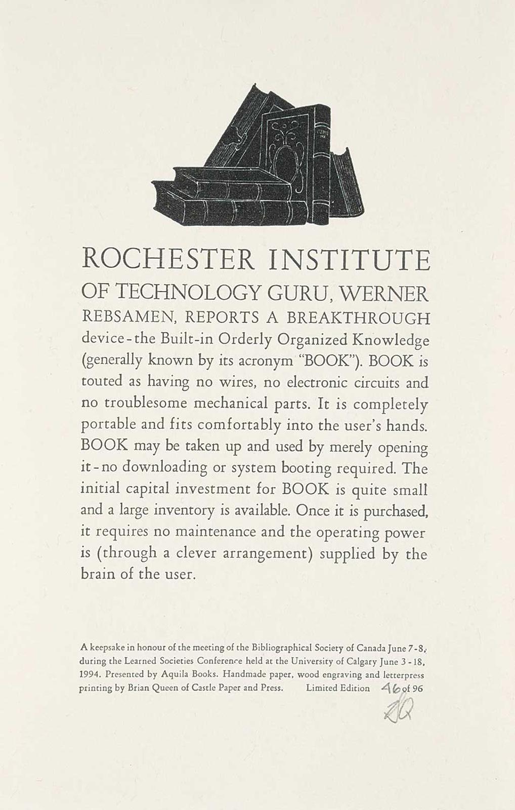 Brian Queen - Rochester Institiute of Technology - Keepsake  #46/96