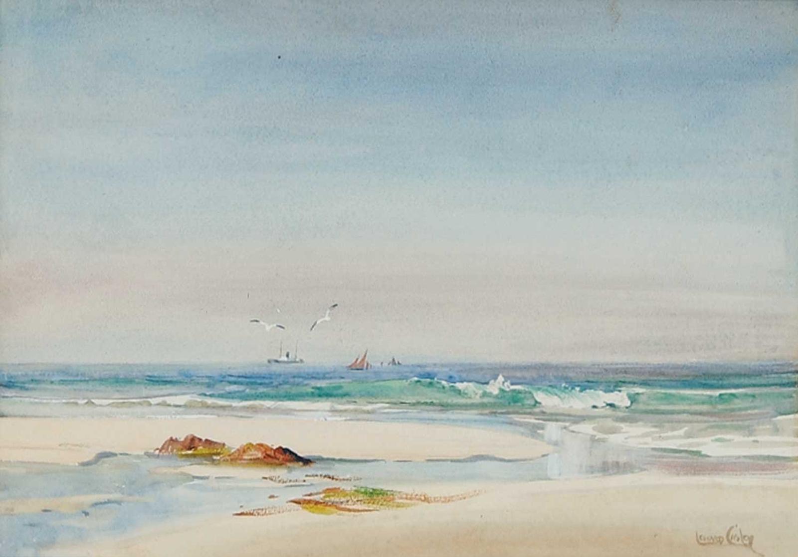 Leonard Casley - Untitled - Beach Scene, Boats and Gulls