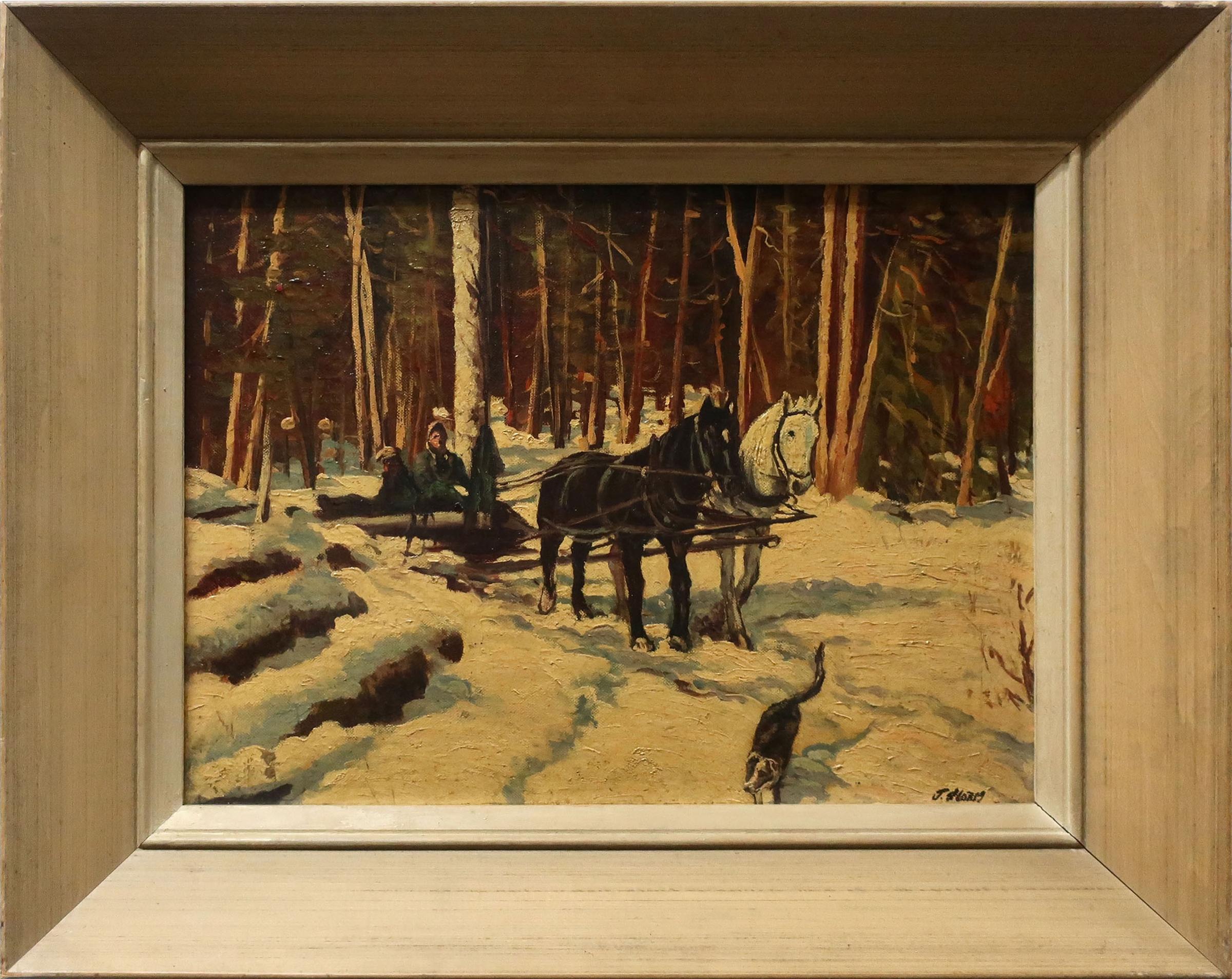 J. Sloan - Untitled (Winter Sleigh Scene With Dog)