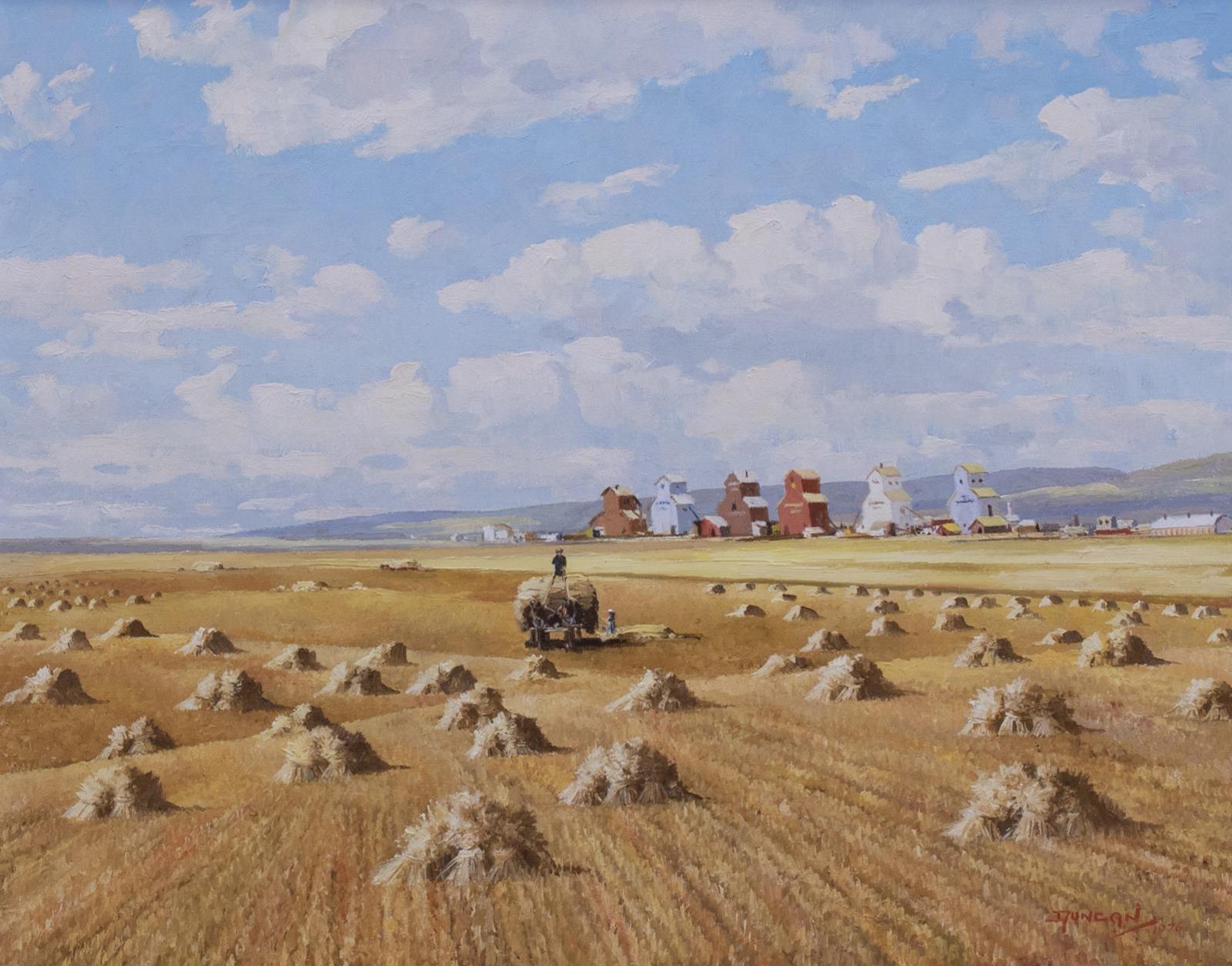 Duncan Mackinnon Crockford (1922-1991) - Old Time Harvest, Hussar, Alta; 1976