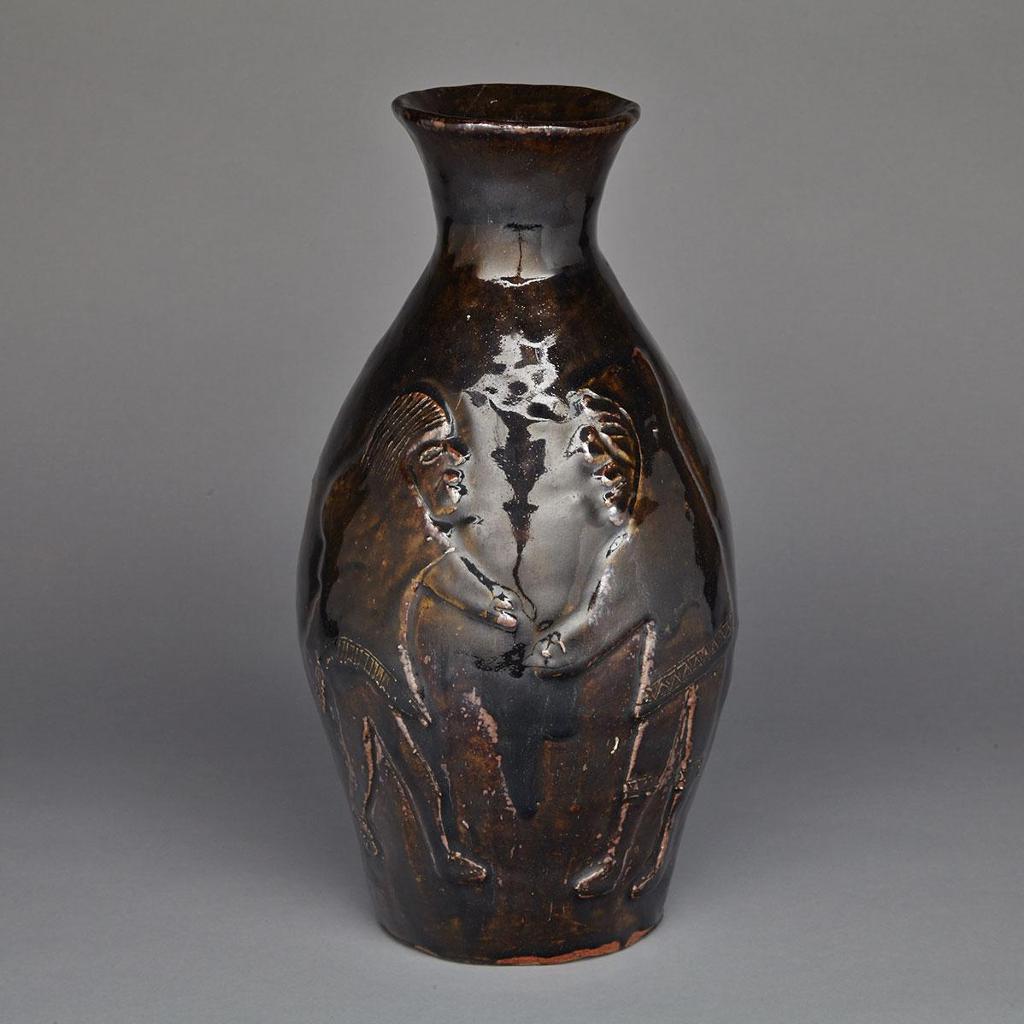 Eli Tikeayak (1933-1996) - Vase Decorated With Two Figures And Loon