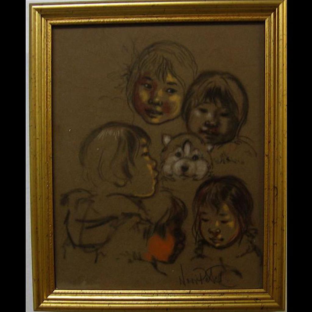 Nori Peter (1935-2009) - Sketches Of Inuit Children And Husky Pup