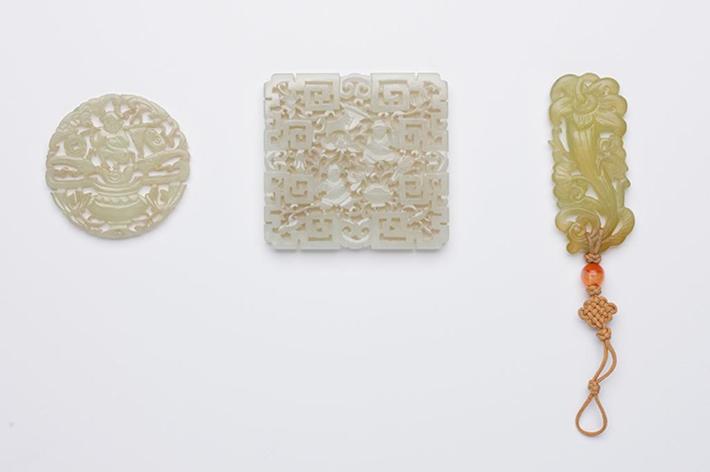 Chinese Art - A Chinese Pale Celadon Jade Square Form Pendant, Qing Dynasty, Circa 1900