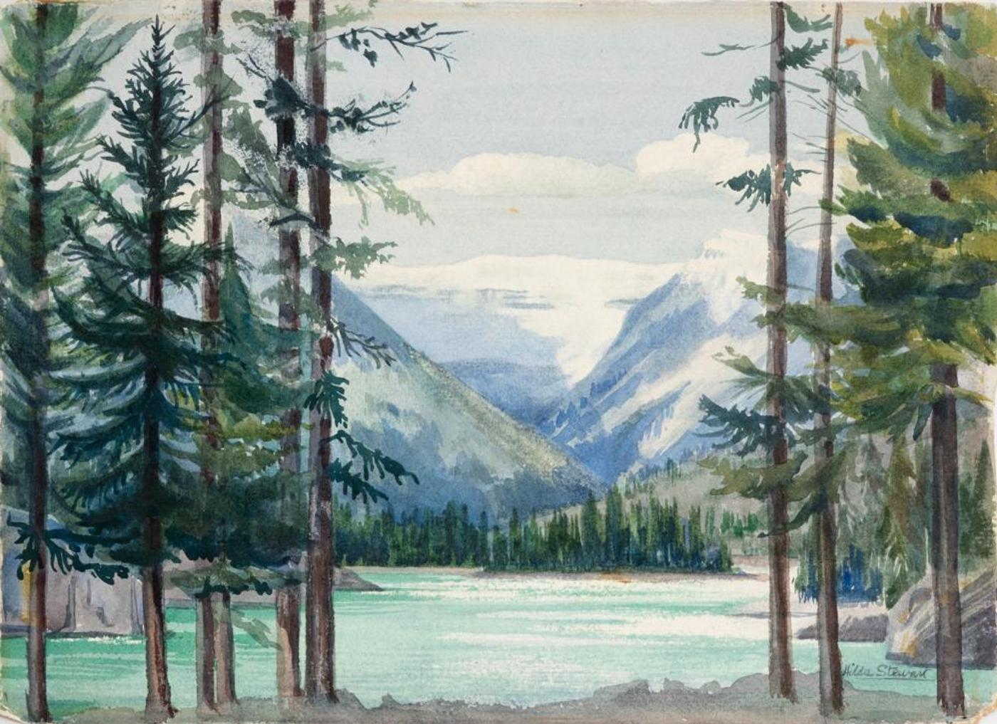 Hilda Stewart (1892-1978) - Snow Clad Mountains Through the Trees