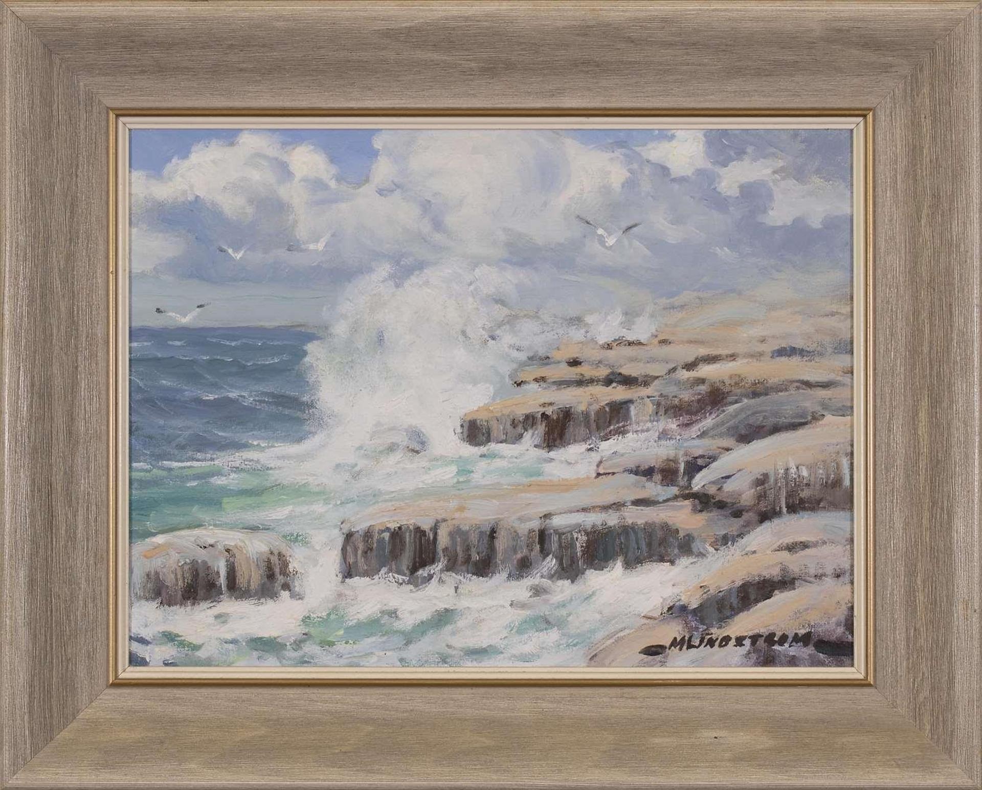 Matt Lindstrom (1890-1975) - Untitled, Surf Crashing Against a Rocky Coast