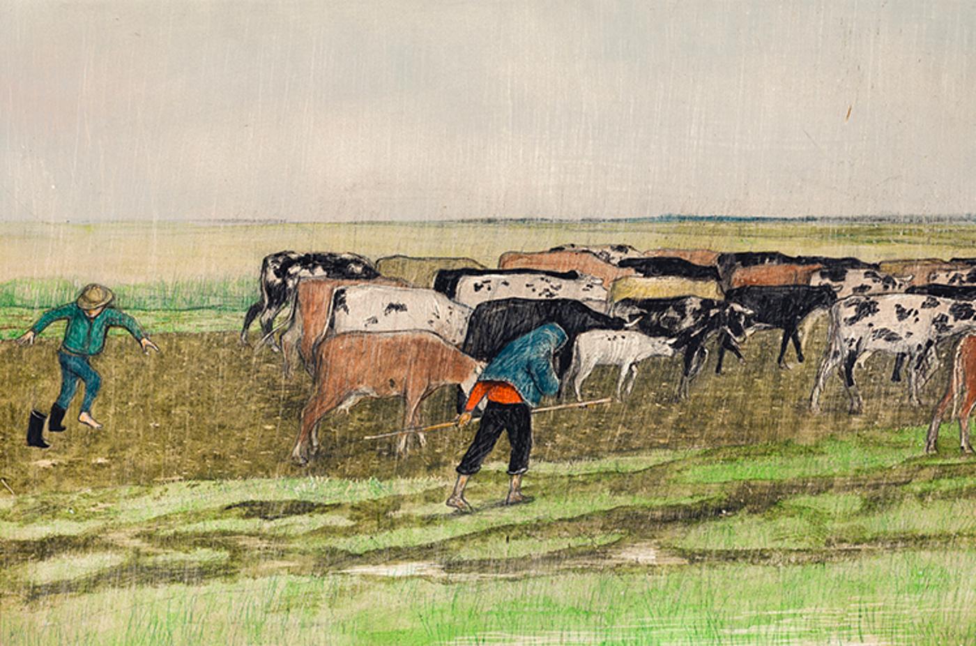 William Kurelek (1927-1977) - Into Each Cow's Life Some Rain Must Fall