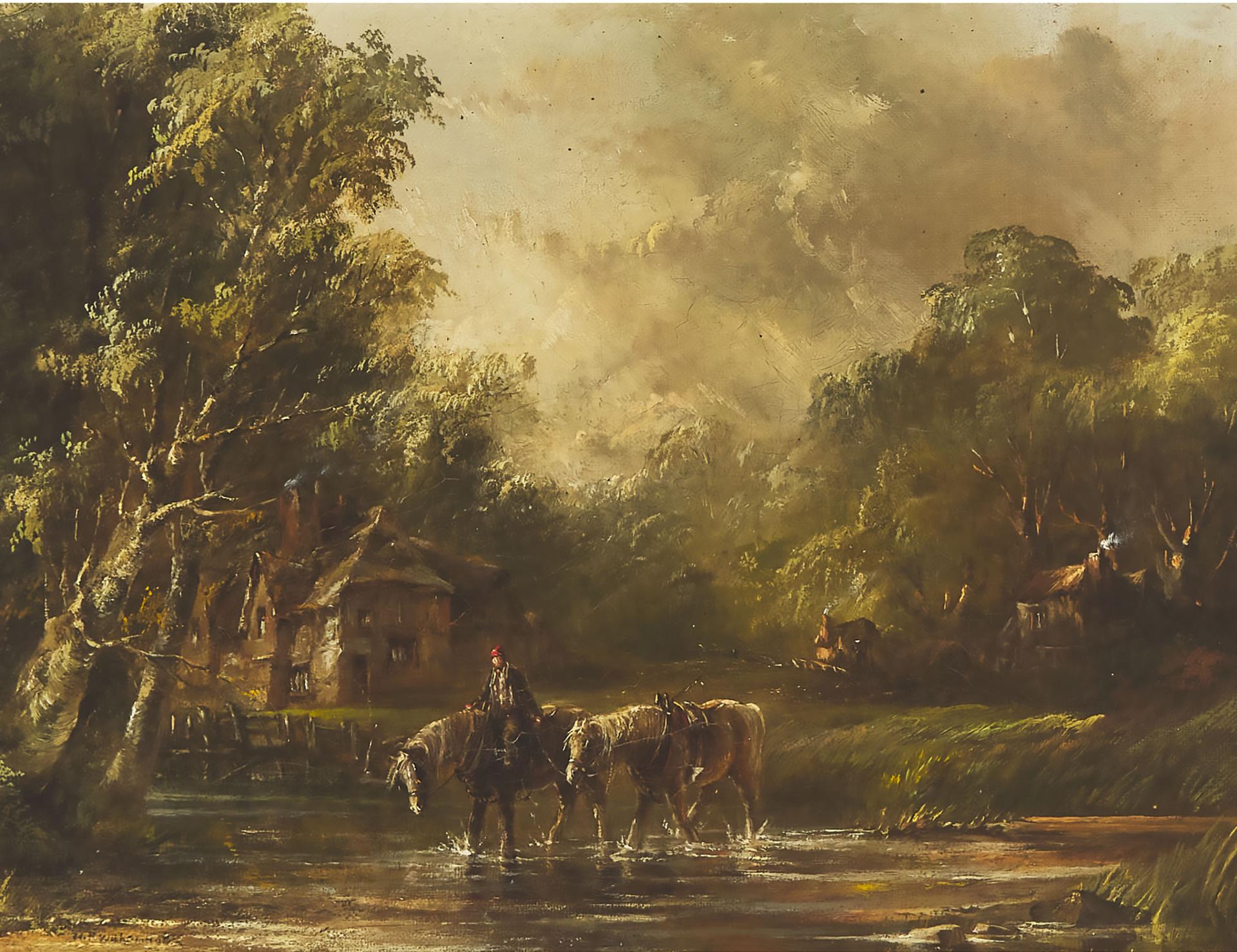 William Frederick Witherington (1785-1875) - Horses Being Lead Through Water Near Ongar, Essex
