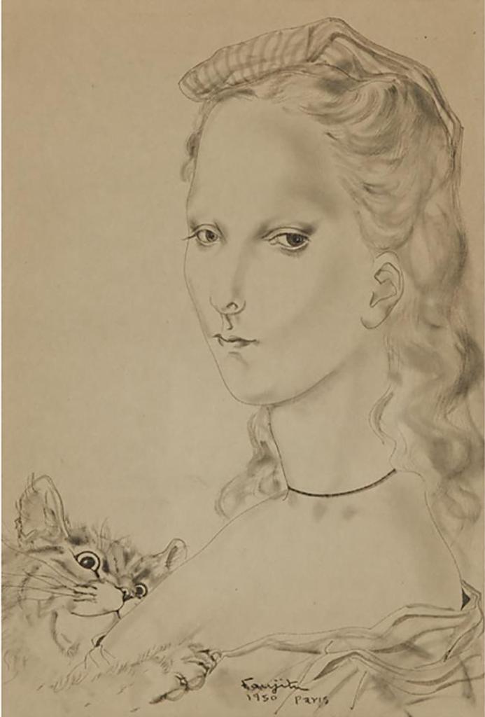 Léonard Tsuguharu Foujita (1886-1968) - Jeune Femme Et Son Chat, 1950