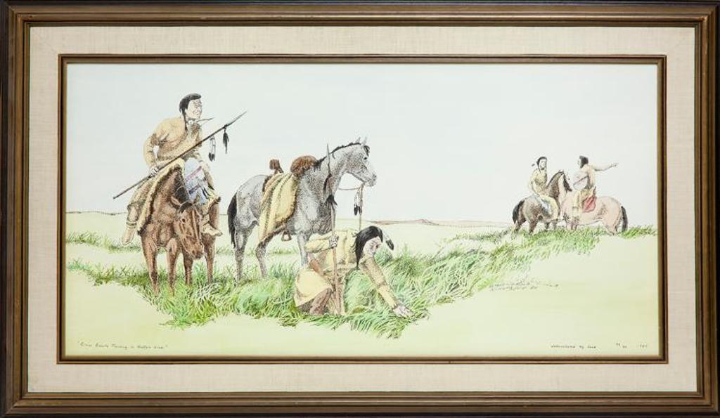 Henry [Niitsitaipoiyi] Standing Alone (1935-2010) - Crow Scouts Tracking in Buffalo Grass