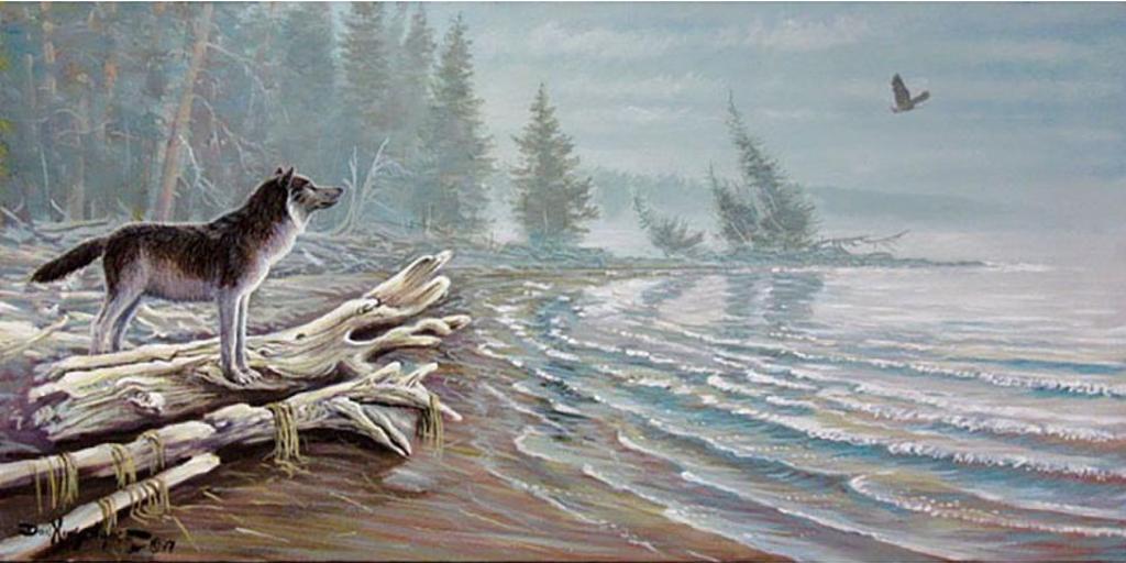 Don Ningewance (1948) - Untitled (Timber Wolf And Eagle)