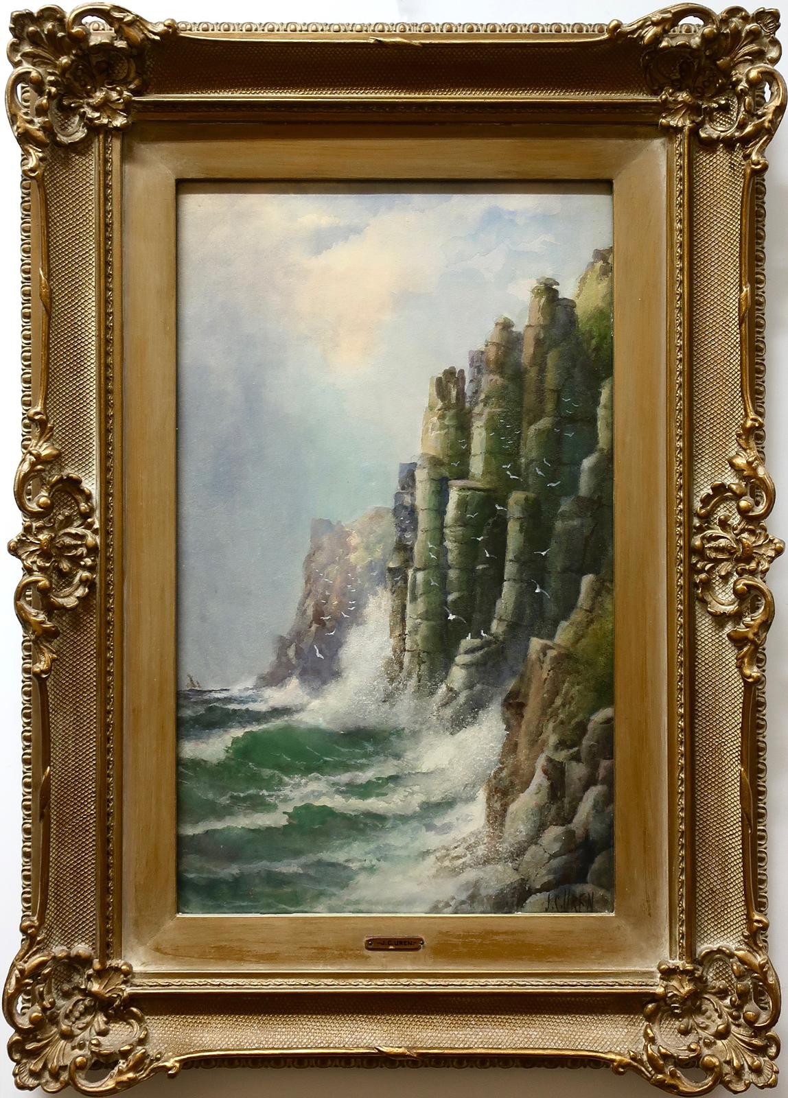 John Clarke Uren (1845-1932) - Untitled (Pounding Waves Against Cliffs)