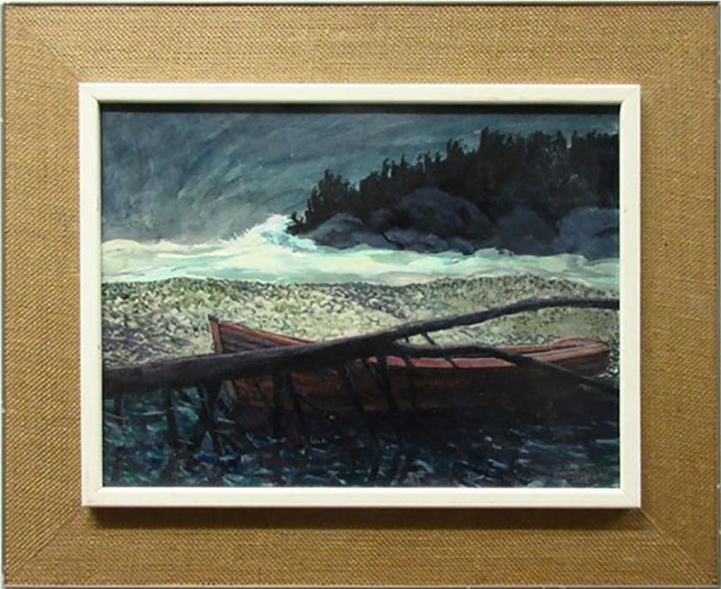 Ken Macdougall (1933) - Untitled (Pounding Shoreline With Beached Boat)