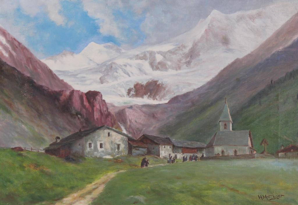 Father Henry Metzger (1877-1949) - Heading To Church In A French Mountain Village