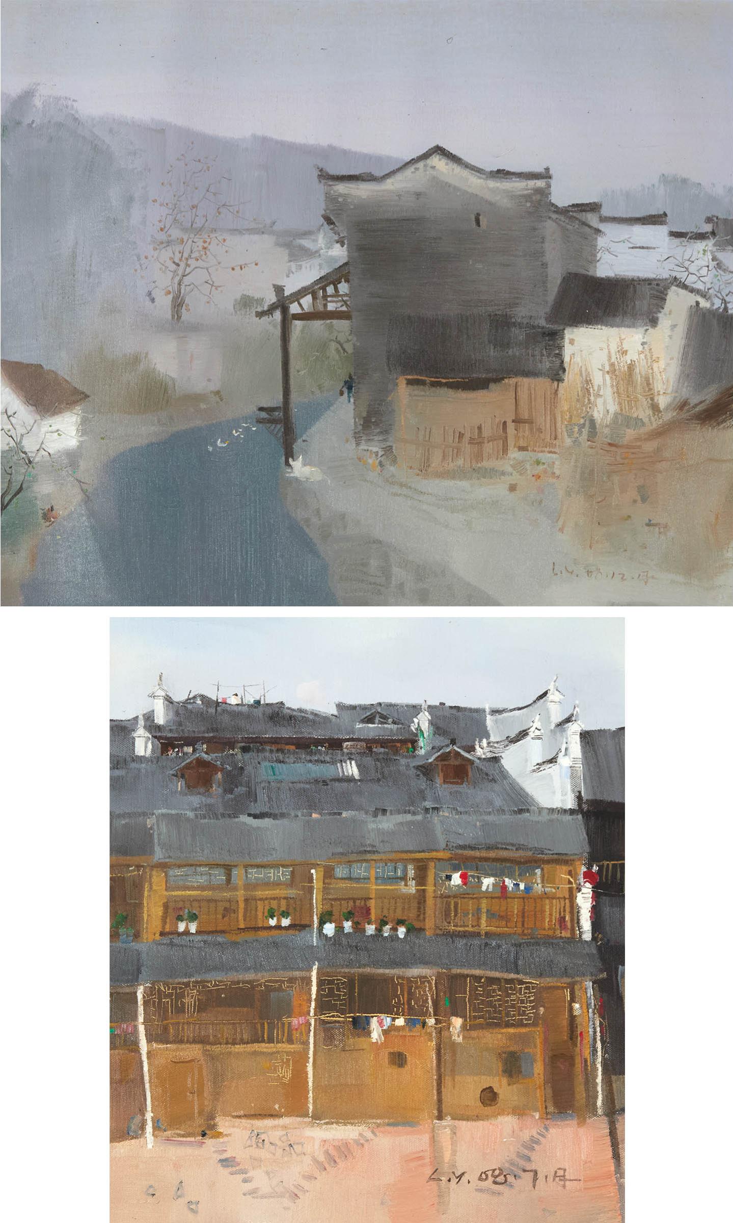 Yong Li - Untitled (Houses Along A River); Untitled (Houses)