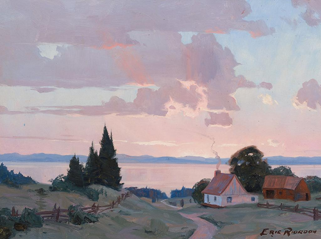 John Eric Benson Riordon (1906-1948) - Lower St. Lawrence Sunset / Mountains and Lake (verso)