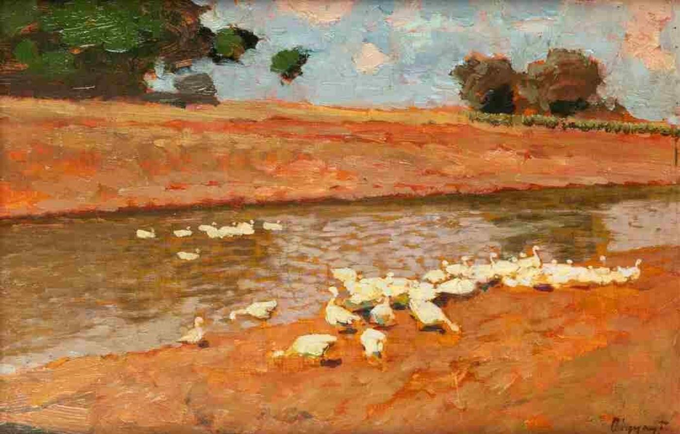 Ferenc Olgyay (1872-1939) - Ducks at a Pond