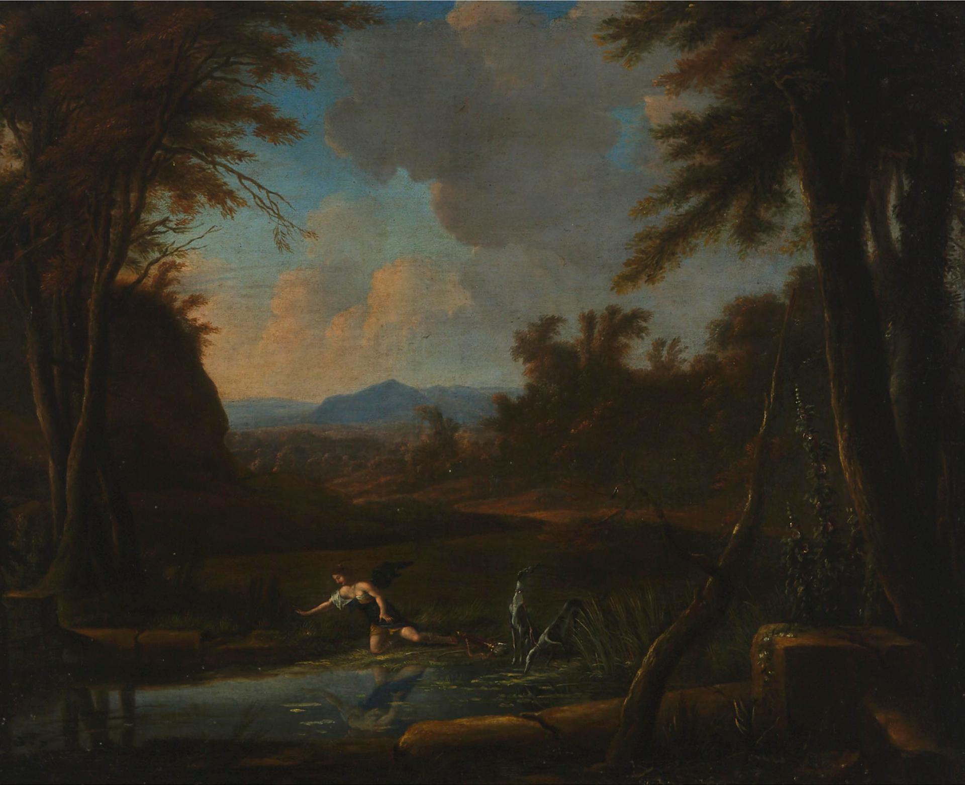 Follower of Claude Lorrain (1600) - Landscape With Narcissus