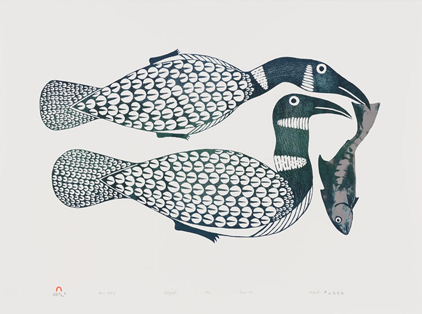 Kenojuak Ashevak (1927-2013) - Loons Feeding