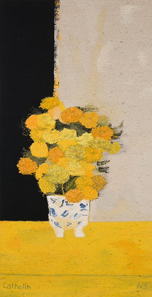 Bernard Cathelin (1919-2004) - Bouquet de roses d'lude au vase de Chine et à la table jaune