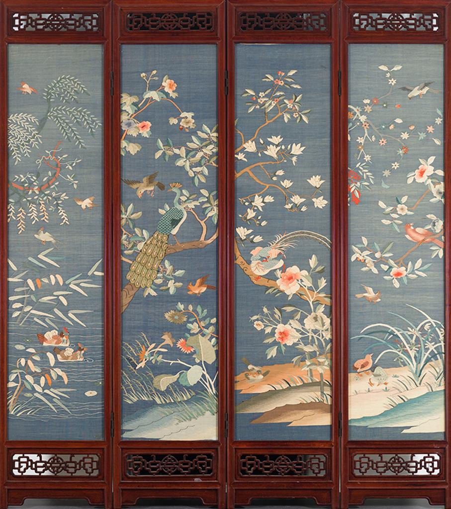 Chinese Art - Four-Panel Chinese Kesi 'Birds of Paradise' Folding Screen, Late Qing Dynasty
