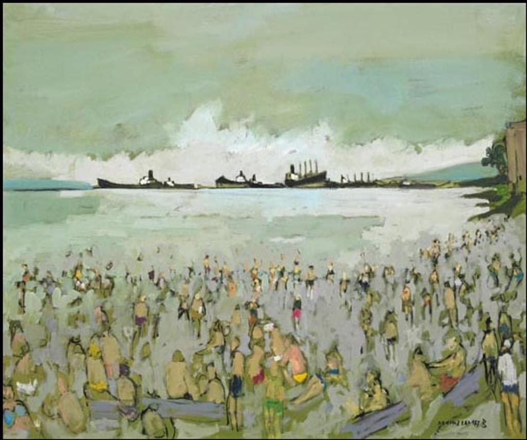 Molly Joan Lamb Bobak (1922-2014) - Grain Boats at English Bay, Vancouver Harbour