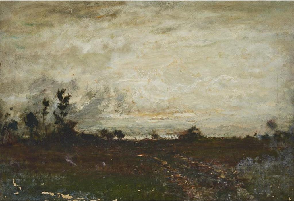 Arthur Parton (1842-1914) - Field With Footpath To Farmhouse And Trees At Left Horizon
