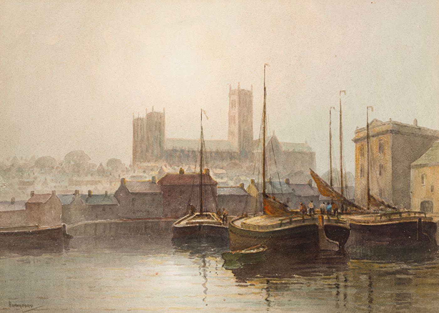 Charles E. Hannaford (1863-1955) - Brayford Pool and Lincoln Cathedral