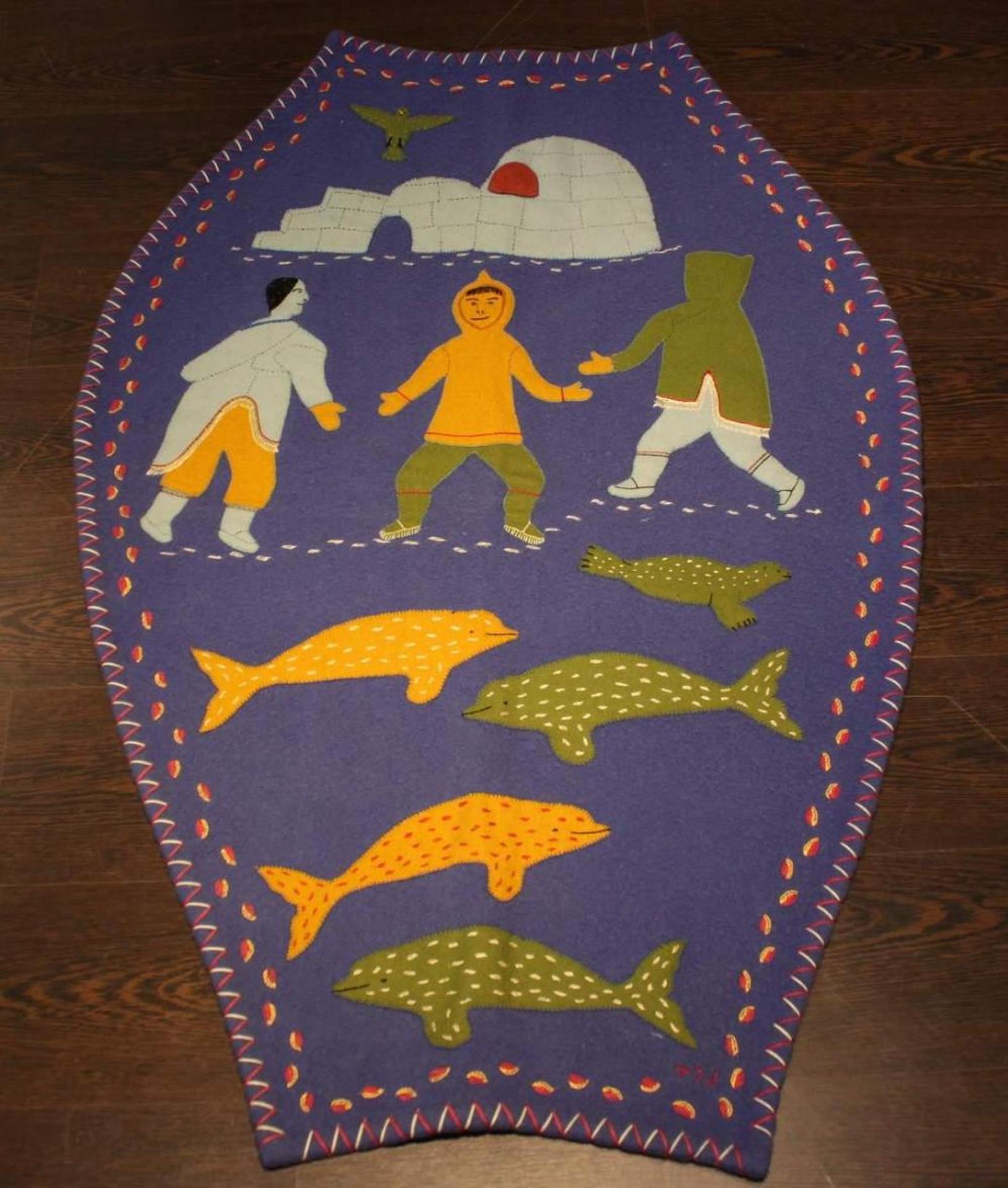 Pootoogook (1887-1958) - an Inuit embroidery depicting Inuks