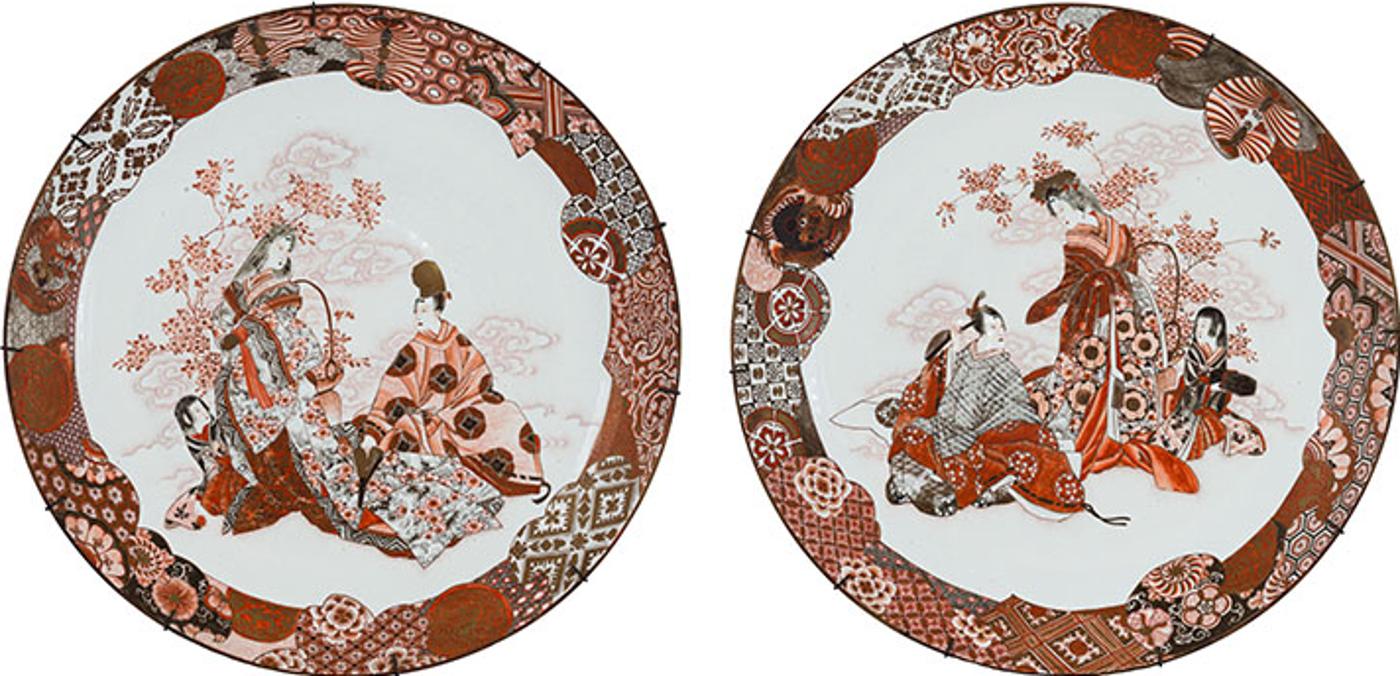 Akamaru Setsuzan - A Pair of Massive and Well-Painted Japanese Kutani Chargers, Meiji Period (1868-1913)