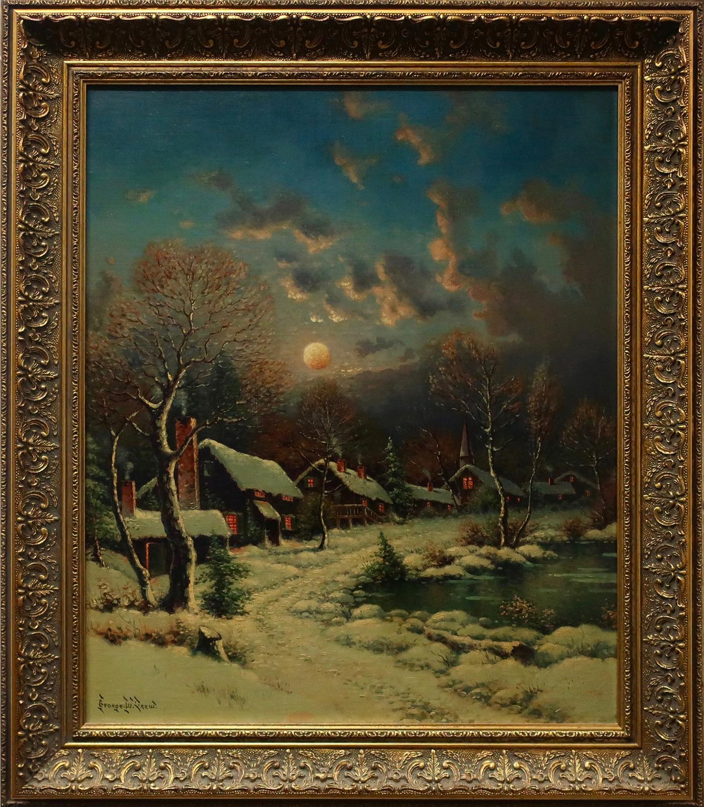 George W. Drew (1875-1968) - Untitled (Moonlit Cottages - Winter)