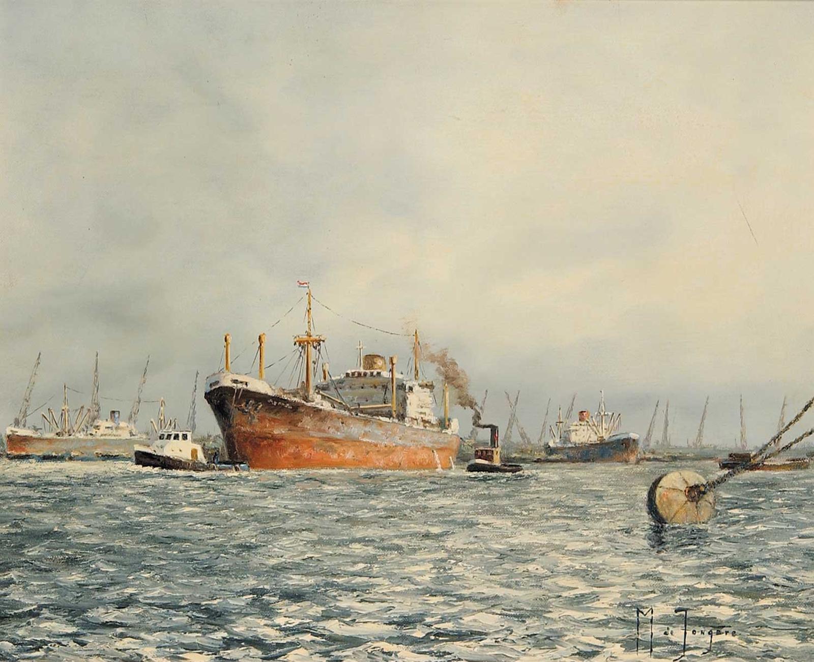 Marinus Johannes Drulman de Jongere (1912-1978) - Untitled - Ships in Rotterdam Harbour