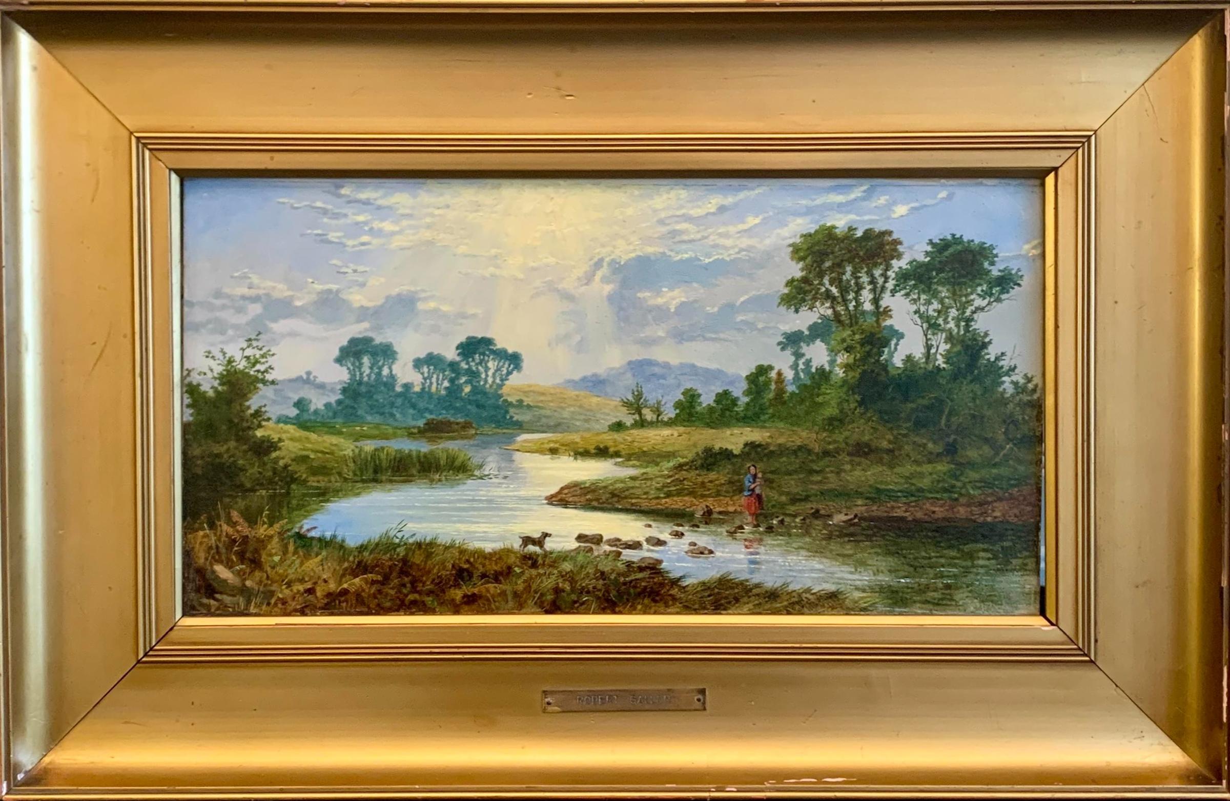 Robert Gallon (1845-1925) - Mère et enfant au bord d'un ruisseau