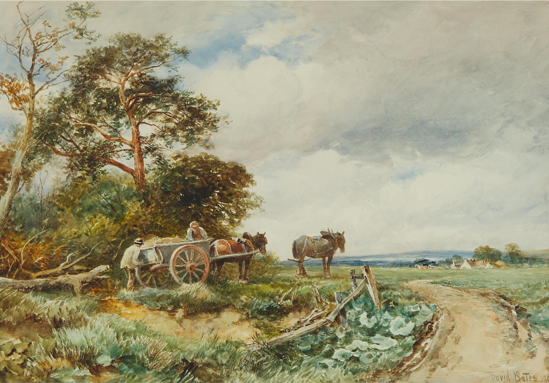 David Bates (1840-1921) - Near Sennybridge (Farmers Loading Cart In The County Of Brecknockshire, Wales), 1908