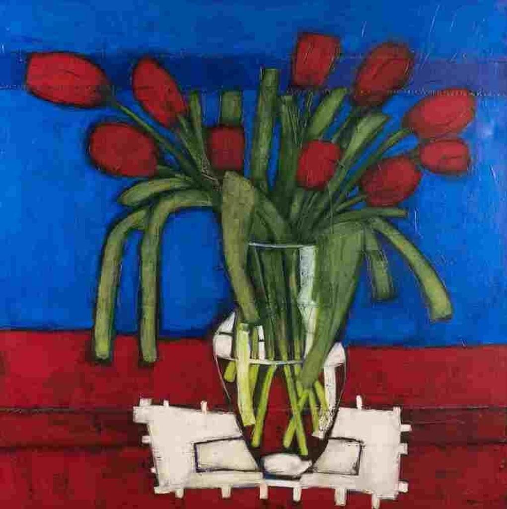 Danielle Lanteigne (1959) - Tulips en bleu et rouge (1999)